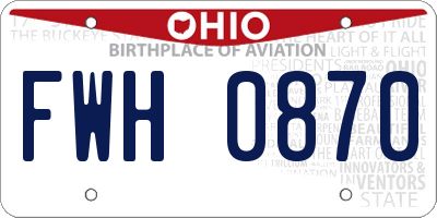 OH license plate FWH0870