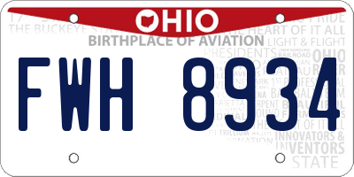 OH license plate FWH8934