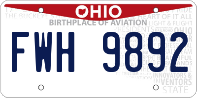 OH license plate FWH9892