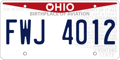 OH license plate FWJ4012