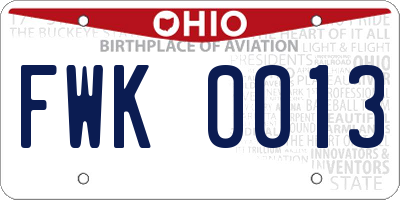 OH license plate FWK0013