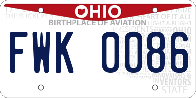 OH license plate FWK0086