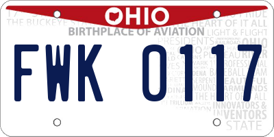 OH license plate FWK0117