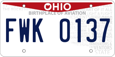 OH license plate FWK0137