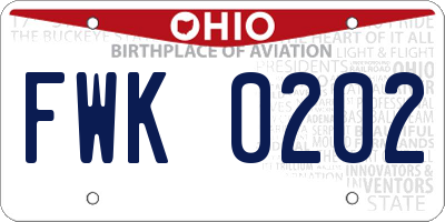 OH license plate FWK0202