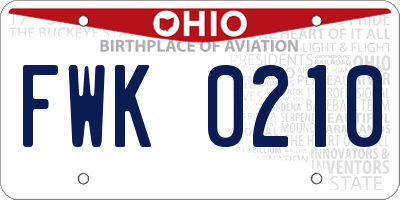 OH license plate FWK0210