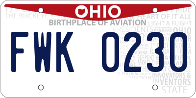 OH license plate FWK0230