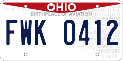 OH license plate FWK0412