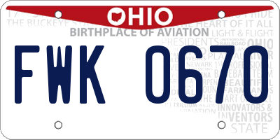 OH license plate FWK0670