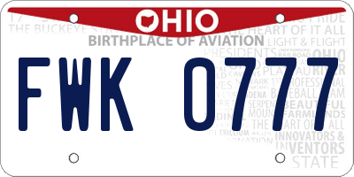 OH license plate FWK0777