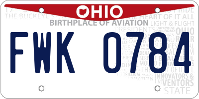 OH license plate FWK0784