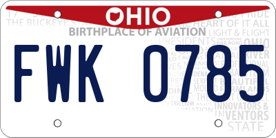 OH license plate FWK0785