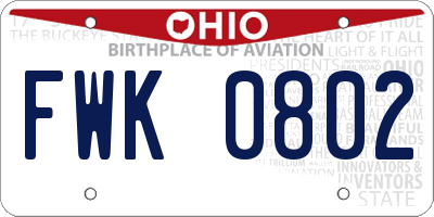 OH license plate FWK0802