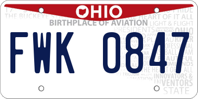 OH license plate FWK0847