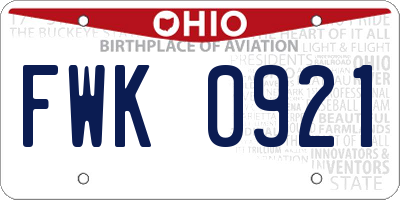 OH license plate FWK0921