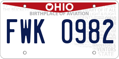 OH license plate FWK0982