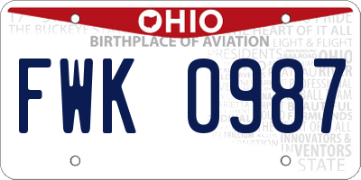 OH license plate FWK0987
