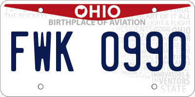 OH license plate FWK0990