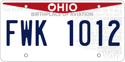 OH license plate FWK1012