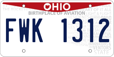 OH license plate FWK1312