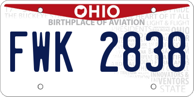 OH license plate FWK2838