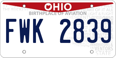 OH license plate FWK2839