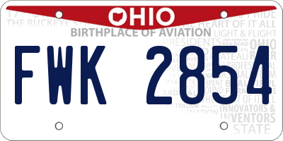 OH license plate FWK2854