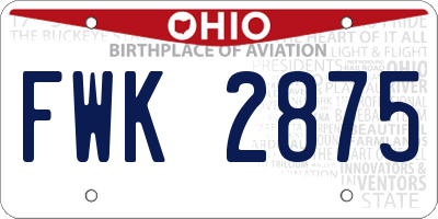 OH license plate FWK2875