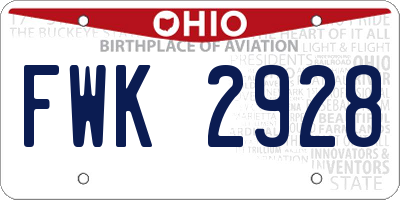 OH license plate FWK2928