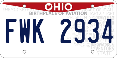 OH license plate FWK2934