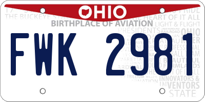 OH license plate FWK2981