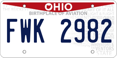 OH license plate FWK2982