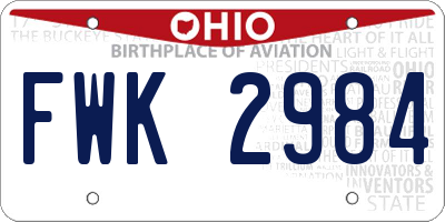 OH license plate FWK2984