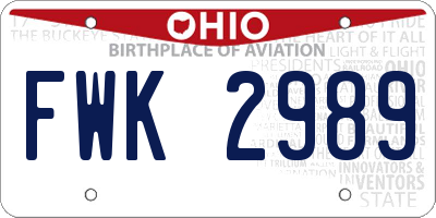 OH license plate FWK2989