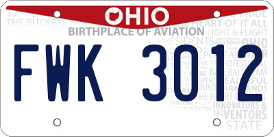 OH license plate FWK3012
