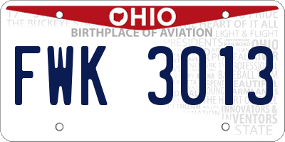 OH license plate FWK3013