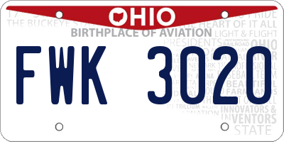 OH license plate FWK3020