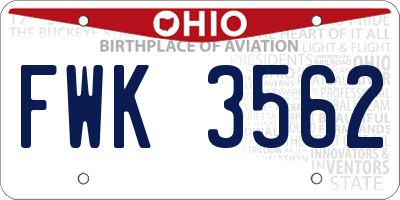 OH license plate FWK3562