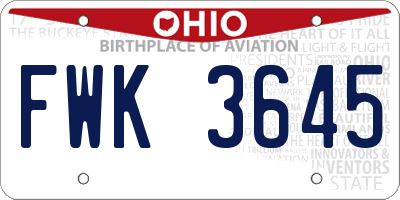 OH license plate FWK3645