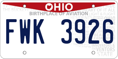 OH license plate FWK3926