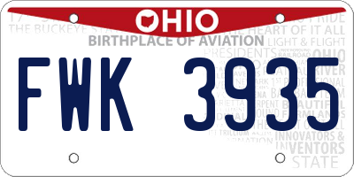 OH license plate FWK3935