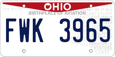 OH license plate FWK3965