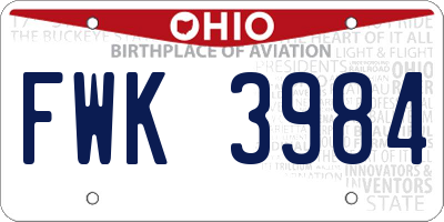 OH license plate FWK3984
