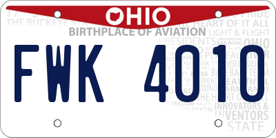 OH license plate FWK4010
