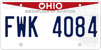 OH license plate FWK4084