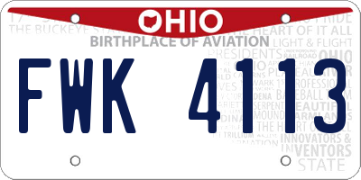OH license plate FWK4113
