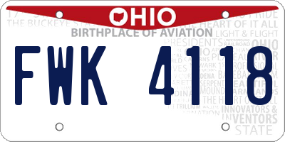 OH license plate FWK4118