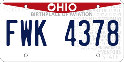 OH license plate FWK4378