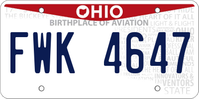 OH license plate FWK4647