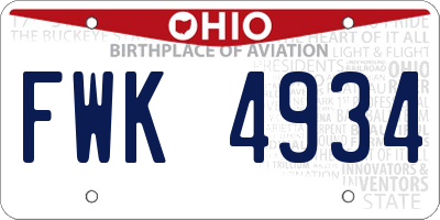 OH license plate FWK4934